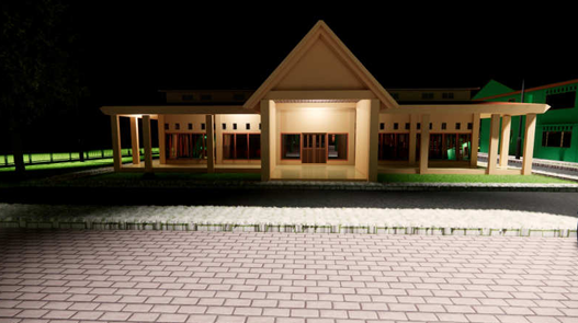 3D rendering of modern high-rise building with glass façade and complex geometric shapes